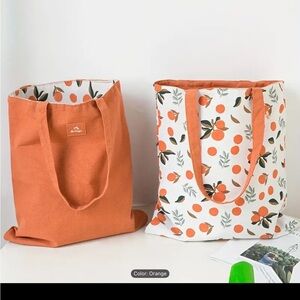 New, Orange Print Tote Bag, reversible design.